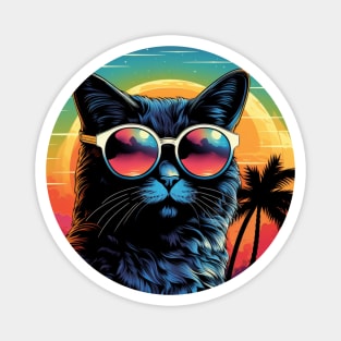 Retro Wave Cymric Cat Shirt Magnet